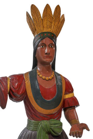 A CARVED AND POLYCHROME PAINT-DECORATED `INDIAN MAIDEN` CIGAR STORE FIGURE - photo 3