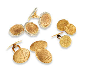 THREE PAIRS OF AMERICAN GOLD CUFF LINKS