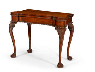 A CHIPPENDALE CARVED MAHOGANY TURRET-TOP CARD TABLE