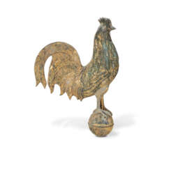 A GILT-DECORATED MOLDED COPPER ROOSTER WEATHERVANE