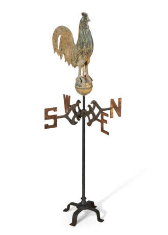 A GILT-DECORATED MOLDED COPPER ROOSTER WEATHERVANE - фото 3