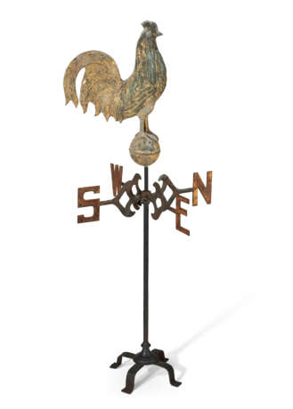 A GILT-DECORATED MOLDED COPPER ROOSTER WEATHERVANE - фото 4