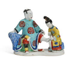 A CHINESE EXPORT PORCELAIN &#39;PEDICURE&#39; EROTIC FIGURE GROUP