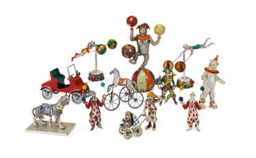 A GROUP OF AMERICAN SILVER AND ENAMEL CIRCUS FIGURES