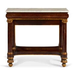 A CLASSICAL GILT-STENCILED MAHOGANY MARBLE-TOP PIER TABLE