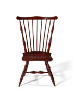 Windsor armchair. A RED-PAINTED OAK FAN-BACK WINDSOR SIDE CHAIR