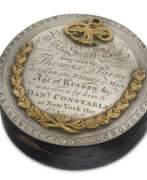 Snuff boxes. AN AMERICAN GOLD AND SILVER-MOUNTED PAPIER-MACHE SNUFF BOX