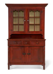 A LATE FEDERAL RED-PAINTED AND GRAIN-PAINTED MAHANTONGO VALLEY STEP-BACK CUPBOARD
