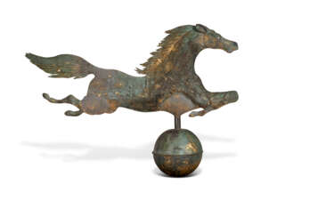 A MOLDED AND GILDED COPPER LEAPING HORSE WEATHERVANE