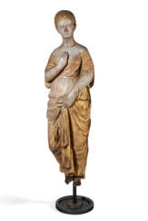 A CARVED AND GILTWOOD FIGURE OF A MAIDEN