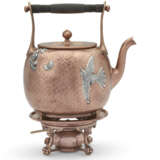 AN AMERICAN SILVER AND COPPER KETTLE ON LAMP STAND, TEAPOT, AND SMALL BEAKER - фото 3