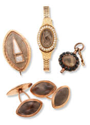 A GROUP OF FOUR AMERICAN GOLD MOURNING ITEMS