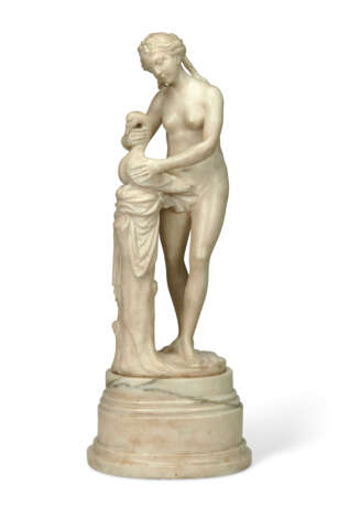 A WHITE MARBLE FIGURE OF A LADY WITH A SWAN - фото 1