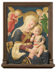 A POLYCHROMED STUCCO RELIEF OF THE VIRGIN AND CHILD WITH ANGELS