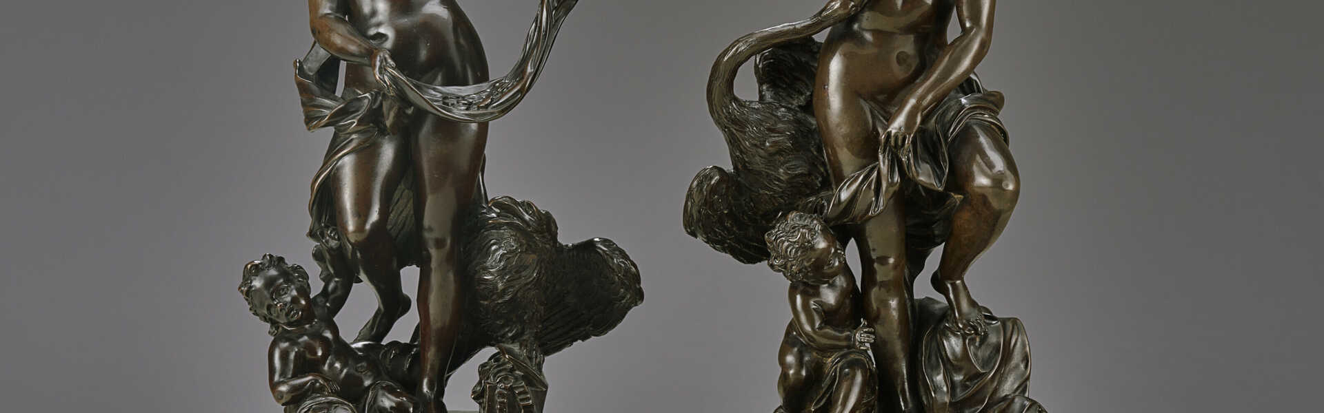 A PAIR OF BRONZE GROUPS OF LEDA AND THE SWAN AND DANAE AND ZEUS