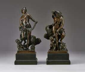 A PAIR OF BRONZE GROUPS OF LEDA AND THE SWAN AND DANAE AND ZEUS