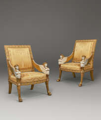 A PAIR OF LATE LOUIS XVI WHITE-PAINTED AND GILTWOOD FAUTEUILS