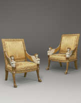 A PAIR OF LATE LOUIS XVI WHITE-PAINTED AND GILTWOOD FAUTEUILS