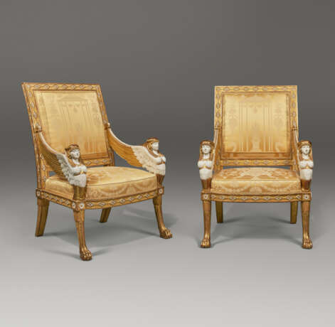 A PAIR OF LATE LOUIS XVI WHITE-PAINTED AND GILTWOOD FAUTEUILS - фото 2