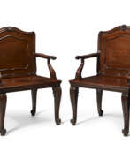John Linnell. A PAIR OF GEORGE III MAHOGANY HALL CHAIRS
