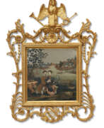 Spiegel. A CHINESE EXPORT REVERSE-PAINTED MIRROR IN A GEORGE III GILTWOOD FRAME
