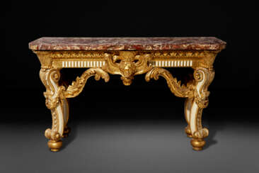 A GEORGE II WHITE-PAINTED AND PARCEL-GILT PIER TABLE