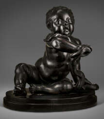 A WEDGWOOD &amp; BENTLEY BLACK BASALT FIGURE OF THE INFANT HERCULES WITH THE SERPENT