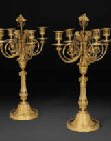 A PAIR OF LATE LOUIS XVI ORMOLU FOUR-BRANCH CANDELABRA