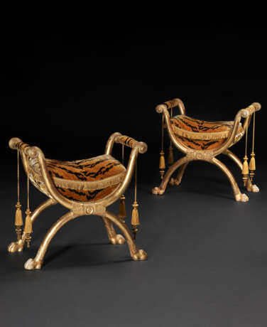 A PAIR OF CONSULAT GILTWOOD TABOURETS - photo 1