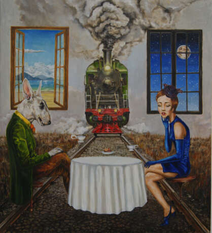 tea drinking масло/холст на подрамнике Oil Surrealism Портрет женский Russia 2023 - photo 1