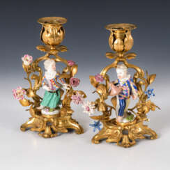 Paar Bronzeleuchter mit MEISSEN-Figuren