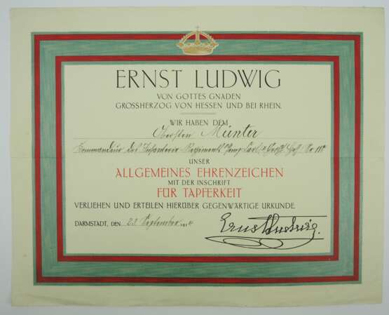 Hessen: Urkundennachlass des Kommandeurs des Infanterie-Regiments "Prinz Carl" (4. Großh. Hessisches) Nr. 118. - фото 2