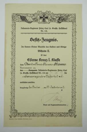 Hessen: Urkundennachlass des Kommandeurs des Infanterie-Regiments "Prinz Carl" (4. Großh. Hessisches) Nr. 118. - photo 5