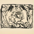 Otto Mueller. Ein sitzendes und ein kniendes Mädchen unter Blättern - Archives des enchères