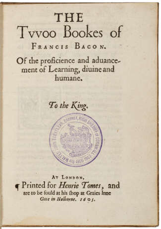 The Twoo Bookes of Francis Bacon. Of the proficience and advancement of Learning, divine and humane - Foto 1
