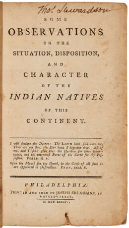 Some Observations on the Situation, Disposition, and Character of the Indian Natives of this Continent - Foto 1