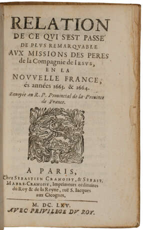 Relation de ce qui s'est passé de plus remarquable aux missions des Pères de la Compagnie de Iésus, en La Nouvelle France, es anees 1663 & 1664 - photo 1