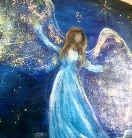 "Сияющий Ангел" Toile sur le sous-châssis Acrylique Art naïf Peinture mythologique Kirghizistan 2023 - photo 3