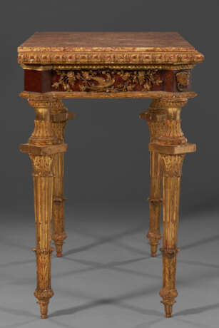 A PAIR OF NORTH ITALIAN GILTWOOD, FAUX PORPHYRY, LAPIS LAZULI AND MARBLE-MOUNTED CONSOLES - фото 4