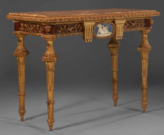A PAIR OF NORTH ITALIAN GILTWOOD, FAUX PORPHYRY, LAPIS LAZULI AND MARBLE-MOUNTED CONSOLES - фото 7