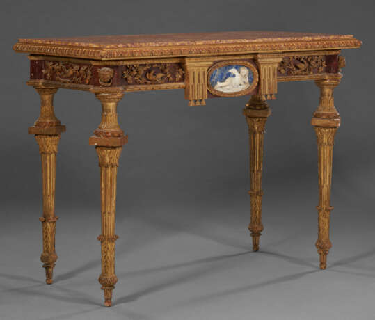 A PAIR OF NORTH ITALIAN GILTWOOD, FAUX PORPHYRY, LAPIS LAZULI AND MARBLE-MOUNTED CONSOLES - photo 12