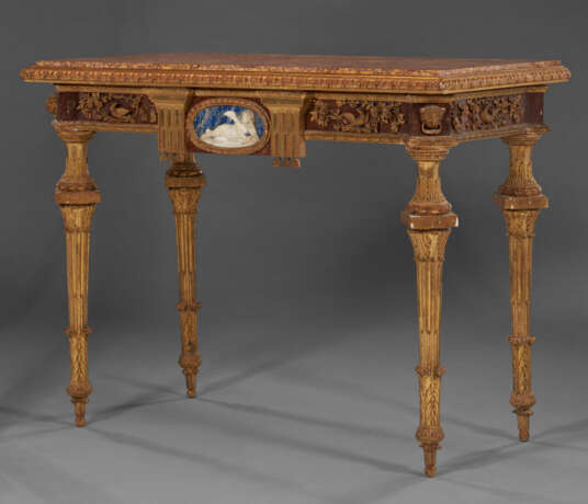 A PAIR OF NORTH ITALIAN GILTWOOD, FAUX PORPHYRY, LAPIS LAZULI AND MARBLE-MOUNTED CONSOLES - фото 13