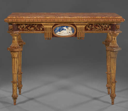 A PAIR OF NORTH ITALIAN GILTWOOD, FAUX PORPHYRY, LAPIS LAZULI AND MARBLE-MOUNTED CONSOLES - Foto 15
