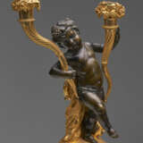 A PAIR OF LOUIS XVI ORMOLU, PATINATED-BRONZE AND WHITE MARBLE TWO-LIGHT CANDELABRA - фото 6
