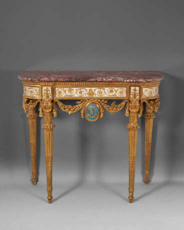 A LOUIS XVI CREAM-PAINTED AND PARCEL-GILT CONSOLE - фото 1