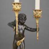A PAIR OF DIRECTOIRE ORMOLU, PATINATED-BRONZE AND WHITE MARBLE TWO-LIGHT CANDELABRA - фото 5