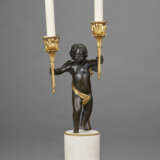A PAIR OF DIRECTOIRE ORMOLU, PATINATED-BRONZE AND WHITE MARBLE TWO-LIGHT CANDELABRA - фото 6
