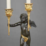 A PAIR OF DIRECTOIRE ORMOLU, PATINATED-BRONZE AND WHITE MARBLE TWO-LIGHT CANDELABRA - фото 7