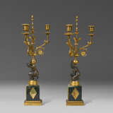 A PAIR OF NORTH EUROPEAN ORMOLU, PATINATED-BRONZE AND MARBLE THREE-LIGHT CANDELABRA - photo 3