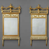 A NEAR PAIR OF NORTH ITALIAN PARCEL-GILT AND BLUE-PAINTED MIRRORS - фото 1